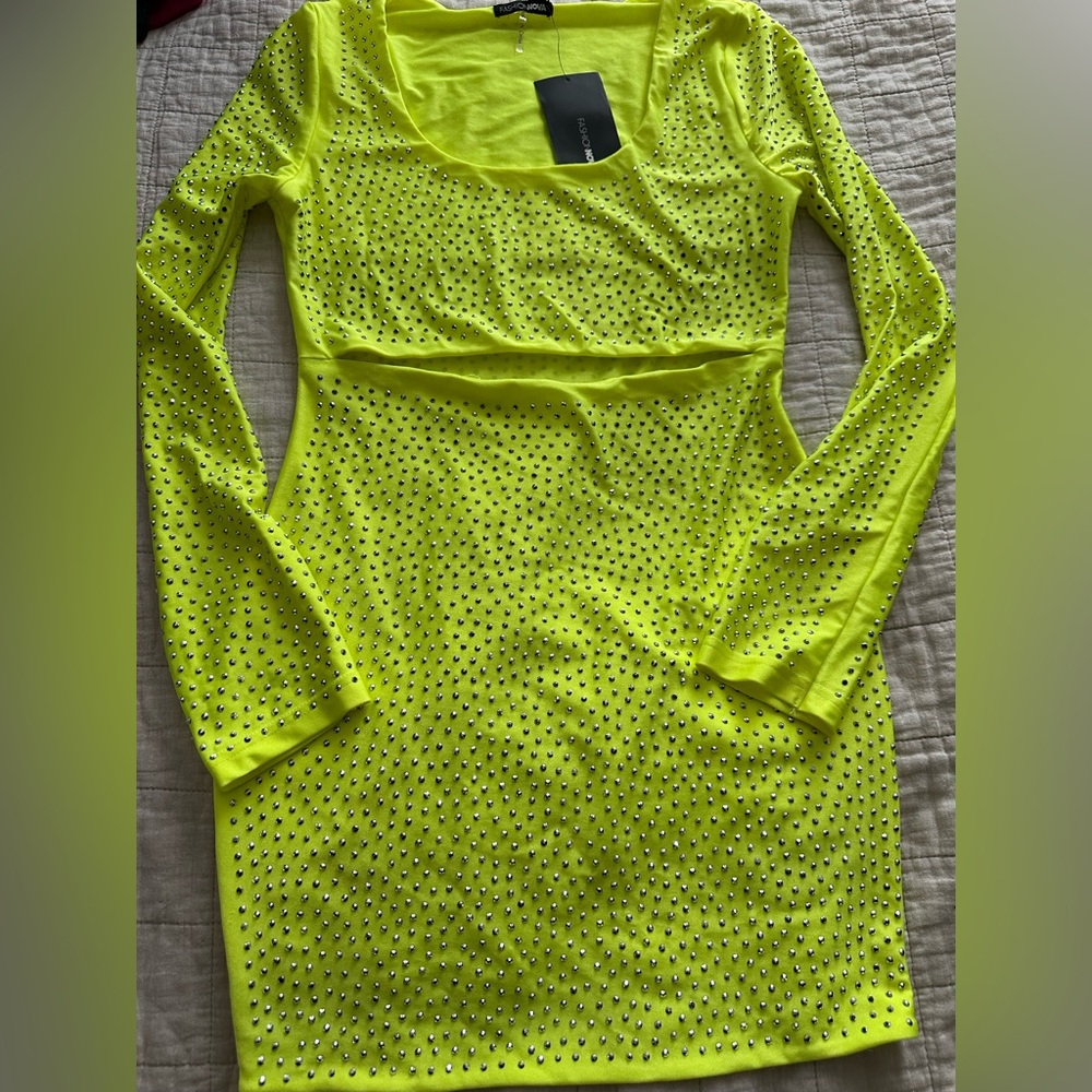 Neon Yellow Embellished Dress